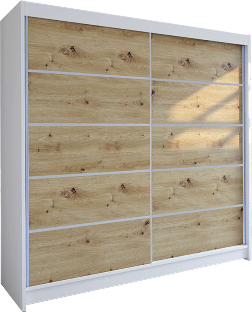MIRJAN24 Schiebetürenschrank Talin IV, Stilvoll Schlafzimmer Kleiderschrank (Farbe: Weiß / Artisan Eiche)