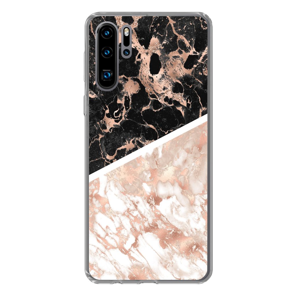 MuchoWow Handyhülle Schutzhülle Hülle für Huawei P30 Pro Marmor - Rosa - Weiß - Schwarz Silikon Softcase Handy Hülle - Schutzdeckel