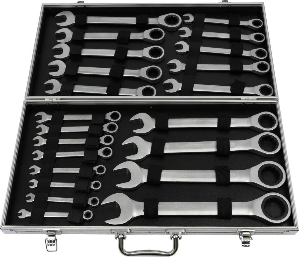 Schlüsselset - Kombinationsschlüssel - 6–32 mm - Stahl - Mit Aufbewahrungskoffer - Für Auto & Fahrrad - Silber