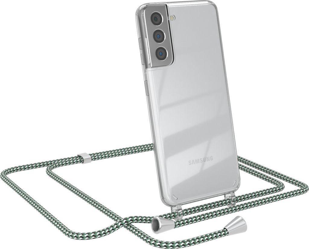 EAZY CASE Handykette kompatibel mit Samsung Galaxy S21 5G, Handyhülle mit Umhängeband, Handykordel, Schutzhülle Clear, Band in Grün