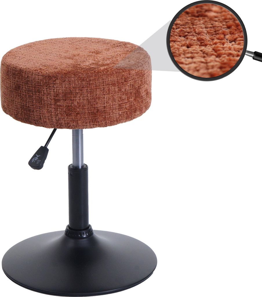 Hocker HWC-C22, Sitzhocker Schminkhocker, höhenverstellbar drehbar Ø 37cm Stoff Chenille (465g/m²) terrakotta