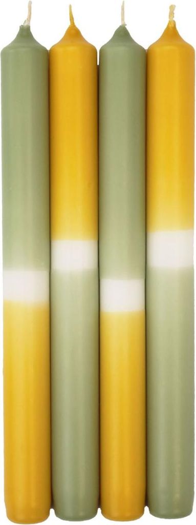 INNA-Glas Dip Dye Stabkerzen LISSITA, 4 Stück, hellgrün-gelb, 25cm, Ø2,3cm, 11h - Tafelkerze