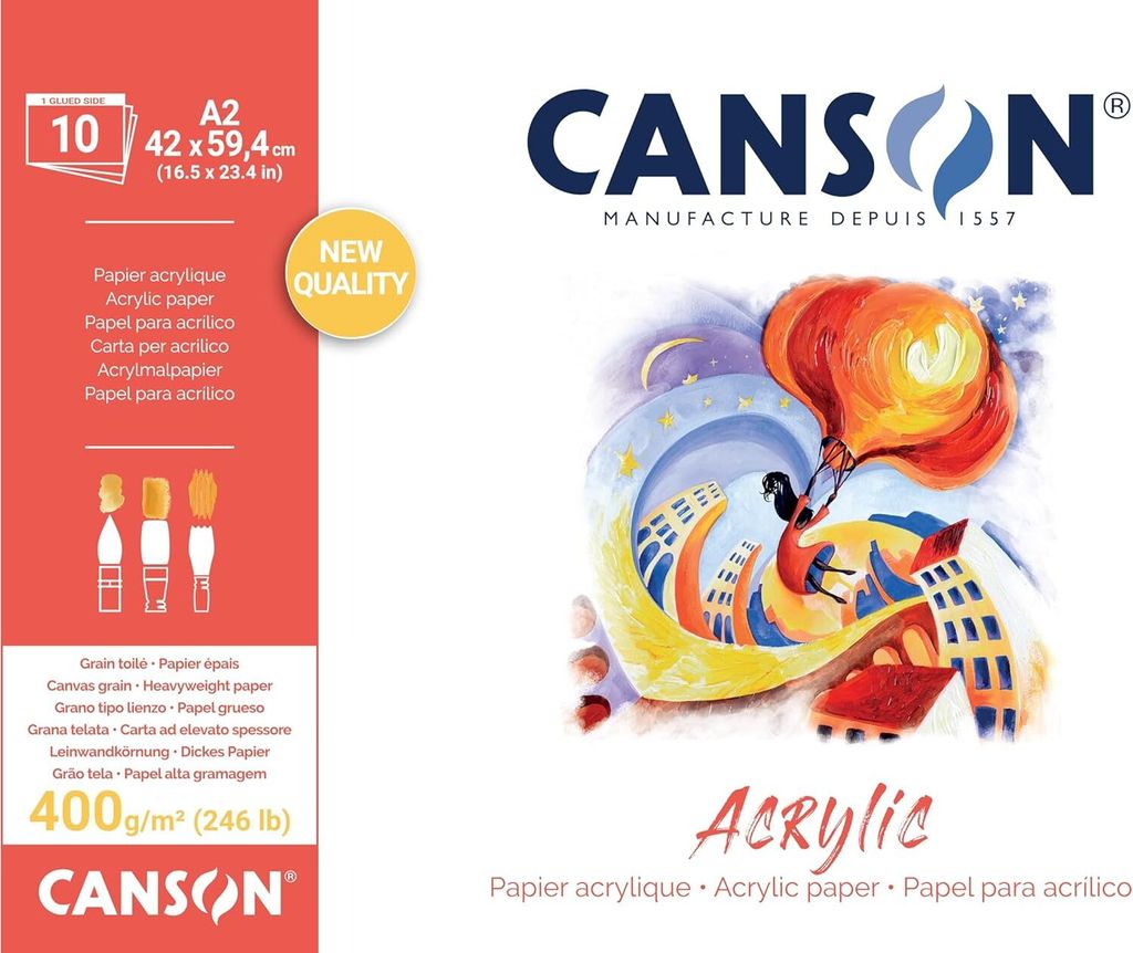 CANSON Zeichenpapierblock "Acrylic" 420 x 594 mm 400 g/qm 10 Blatt