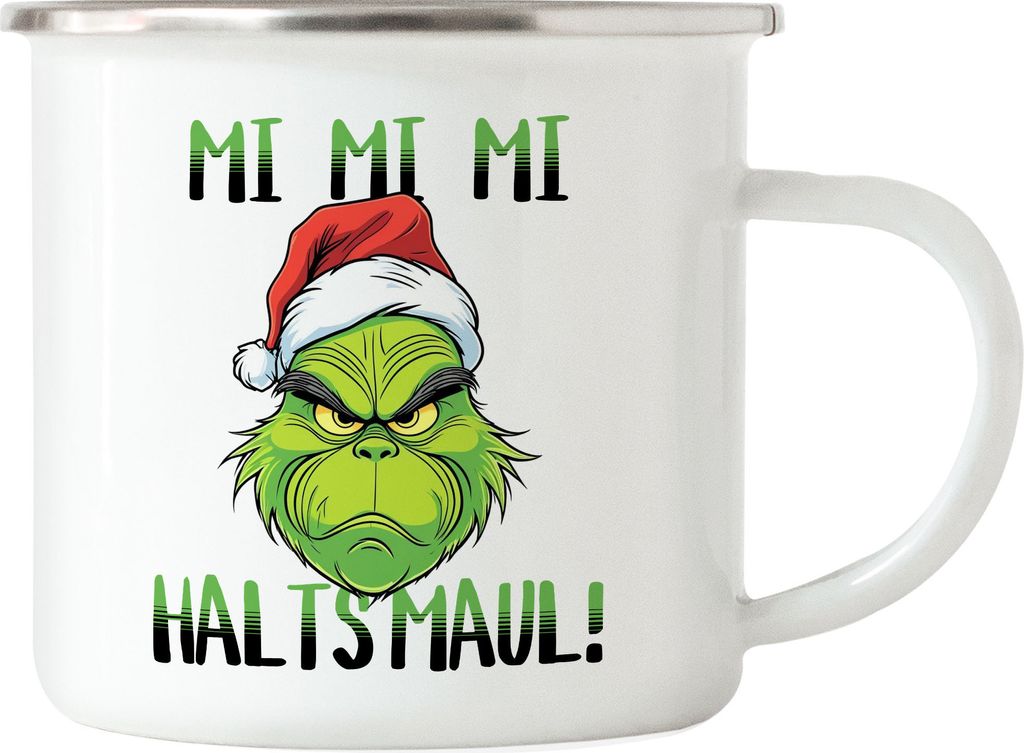 Mi Mi Mi Halts Maul Emaille-Tasse silber Anti Weihnachten Ich hasse Weihnachten Mi Mi Mi