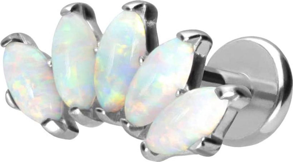 Ohrpiercing, Nasenpiercing Titan Labret mit Push Fit BOGEN + SYNTHETSCHE OPALE Silber Stablänge: 5mm | Stabstärke: 1,2mm