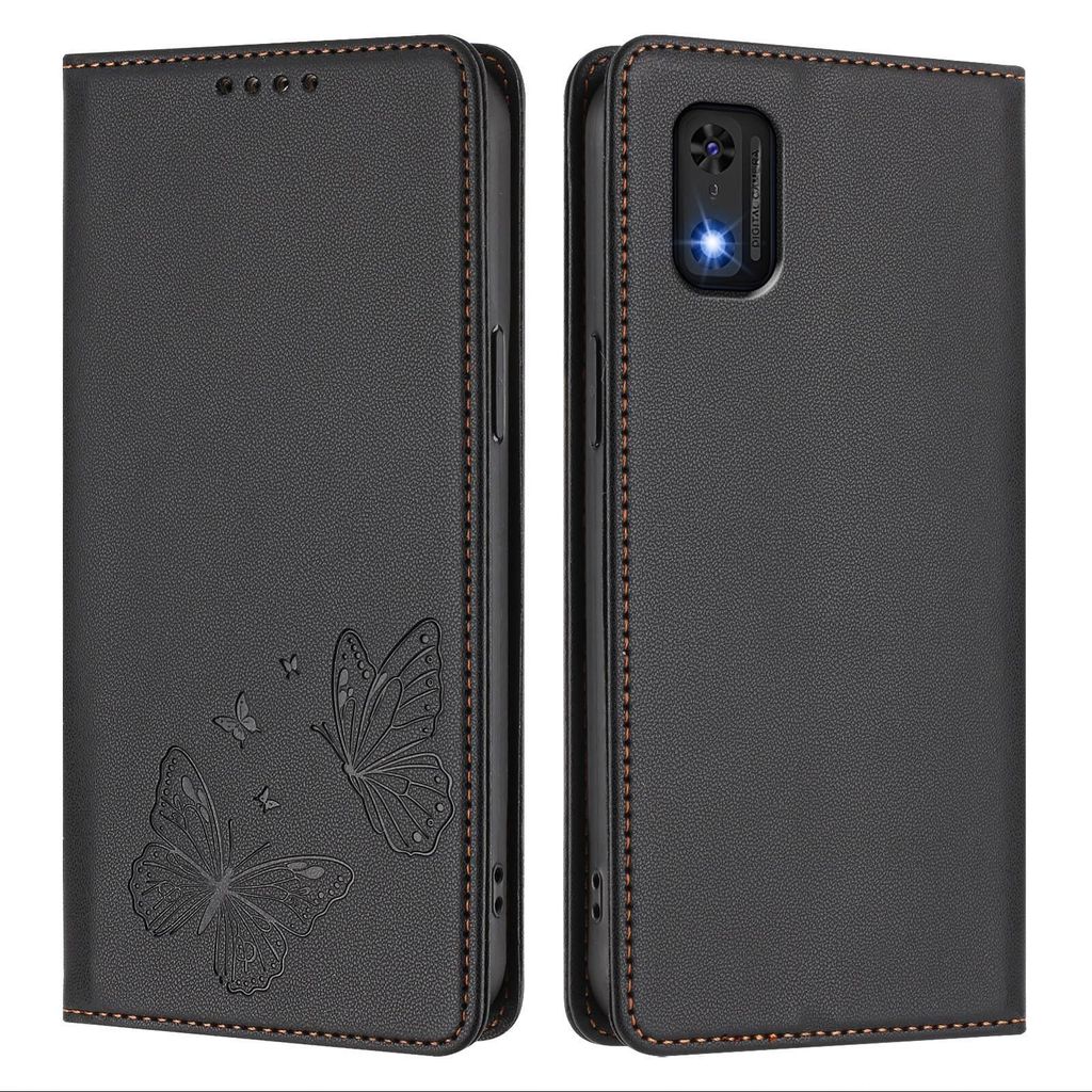 Lederhülle für itel A23 Pro/itel A17/Tecno Pop 5c, Schmetterling Prägung Leder Brieftasche Schutzhülle mit Ständer Schwarz
