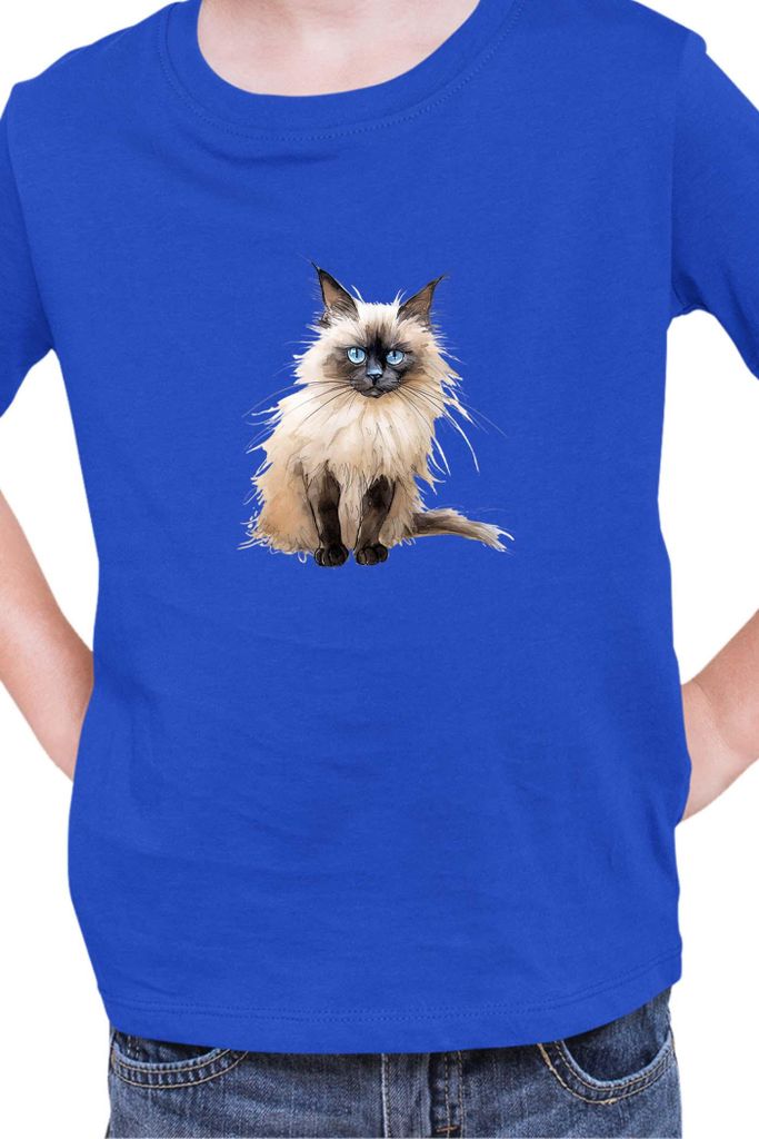 Kinder T-Shirt Funny Cats Breeds Birman Cat 014, 9-11 Jahr - 140 / Blau