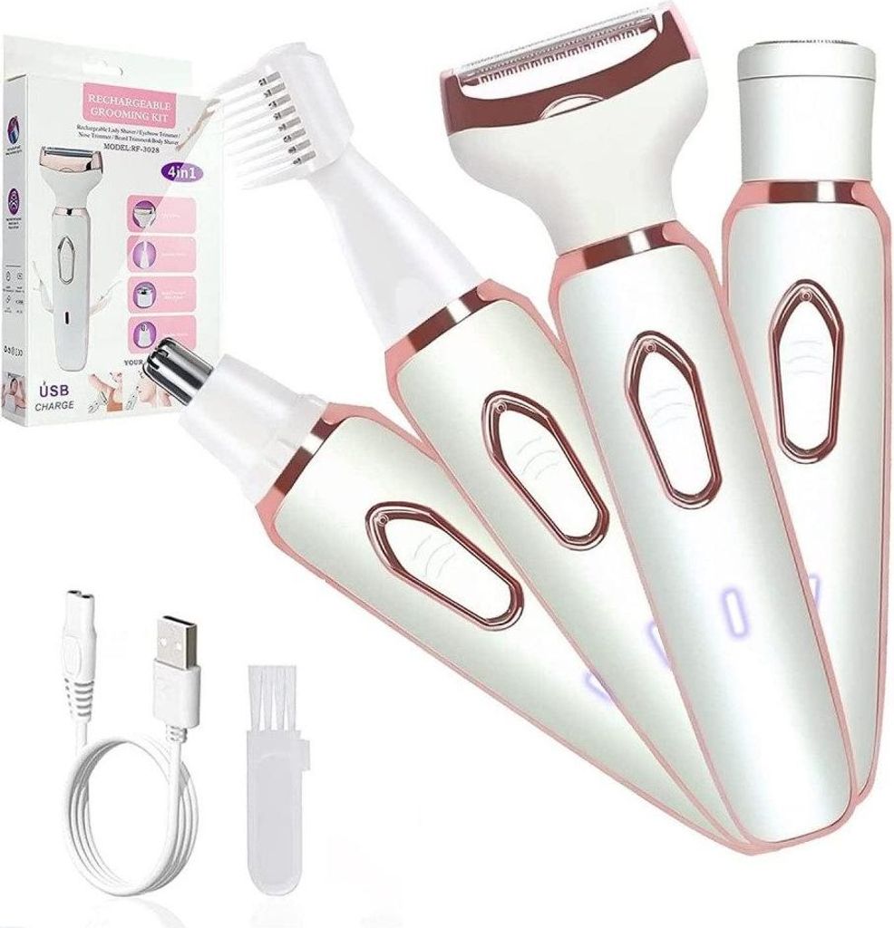 4 In 1 Elektrischer Haarentferner Augenbrauen Gesichtshaarentferner Damenrasierer USB wiederaufladbar Schmerzfreie für Gesicht Bikinizone Trimmer