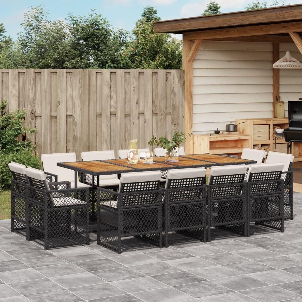 Maison Exclusive - 13-tlg. Garten-Essgruppe mit Kissen Schwarz Poly Rattan