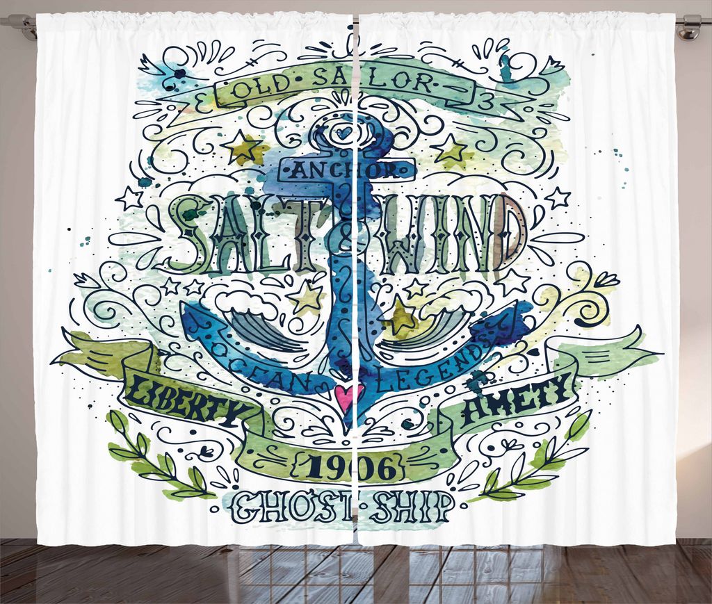 ABAKUHAUS Marine Rustikaler Vorhang, Ocean Legend Anchor, Wohnzimmer Universalband Gardinen mit Schlaufen und Haken, 280 x 225 cm, Mehrfarbig