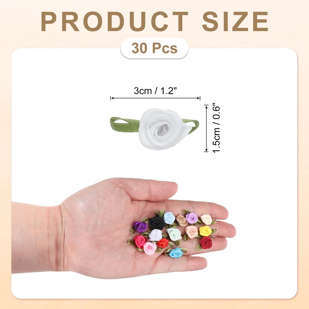 30 Stš¹ck Wei?e Kš¹nstliche Mini Schleifen Blumen 5/8"x1-3/16" Mini-Rosen Schleifen Rosen mit Blatt Deko Stoffblumen Satinband fš¹r N?hen Ver...