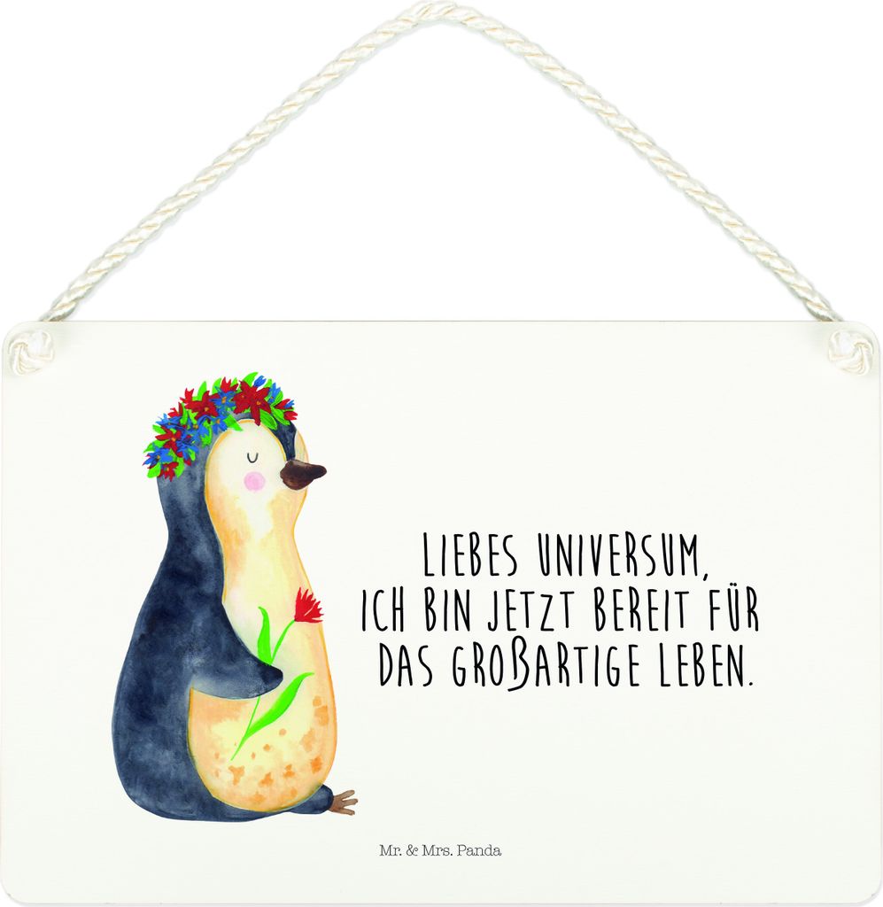 Mr. & Mrs. Panda Schild Pinguin Blumen DIN A4 - Weiß - Geschenk, Holzschild, Wandbild Holz, Wünsche, holzbild, Liebeskummer, wandtafel, Universum...
