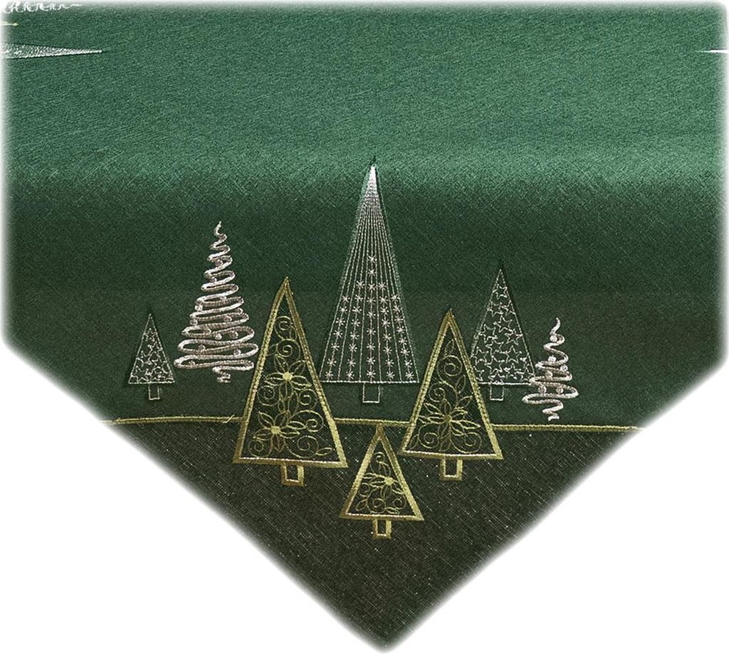 Tischwäsche Tischläufer Stickerei Tannenbäume Winter Weihnachten Deko 85 x 85 cm - dunkelgrün