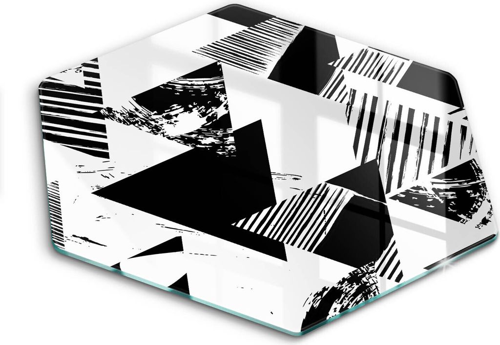 Glasschneideplatte - Herdabdeckplatte - Hexagon 40 cm -Schneidebrett - Spritzschutz - Geometrische Dreiecke
