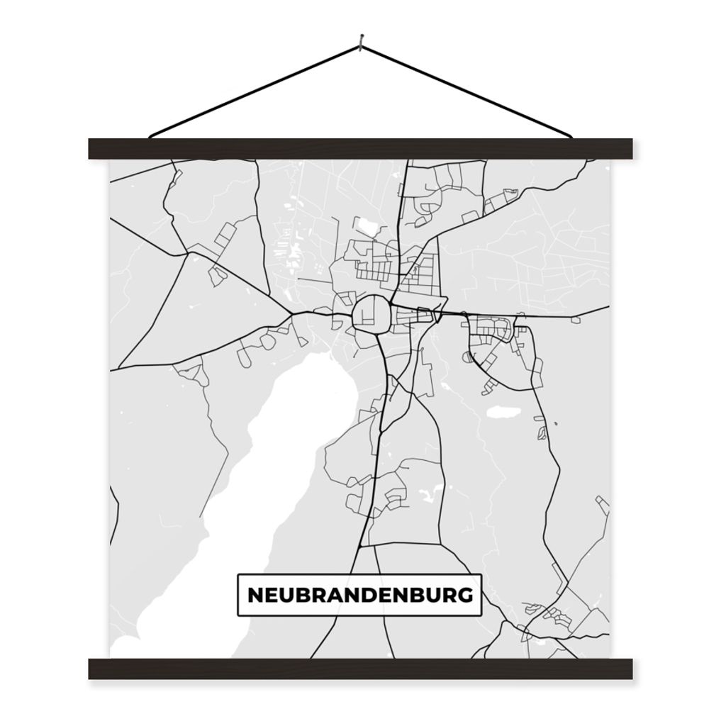 MuchoWow Textilposter Deutschland - Stadtplan - Karte - Neurandenburg 120x120 cm mit schwarzem Rahmen - Aufhängungsset