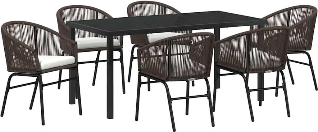 "im Sonderangebot" Garten Essgruppe - elegantes Design - Sitzgruppe/Tisch+ Stuhl - 7 pcs Braun Pulverbeschichteter Stahl - Terassenmöbel DEMöbel1...