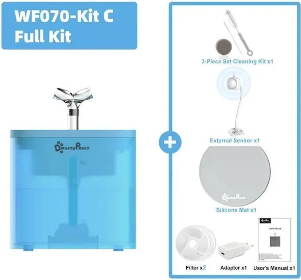 Distributeur d'eau automatique silencieux pour chat et chien Kit C bleu