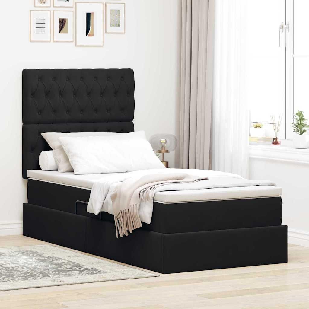 "Winterschlussverkauf" Bett mit Stauraum - elegante Design - Einzelbett/Bettgestell - und LED mit LED Schwarz 100x200cm Samt - Klassische Betten Ge...