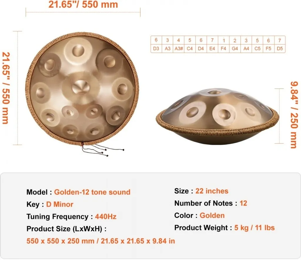 Handpan ré mineur de haute qualité avec 12 notes et finition acier - 7