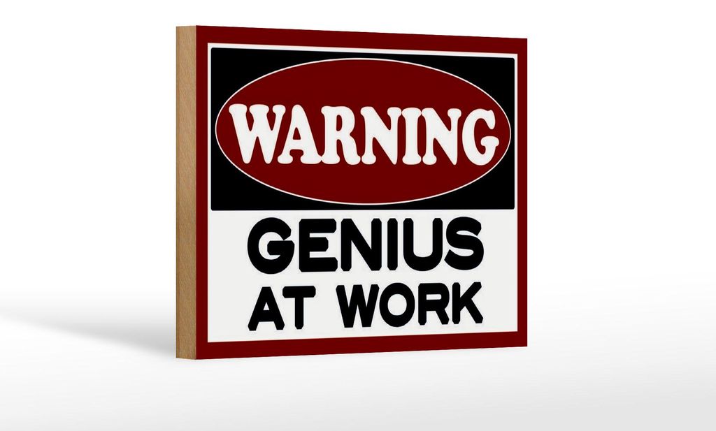 Holzschild Hinweis 18x12cm Warning Genius at work