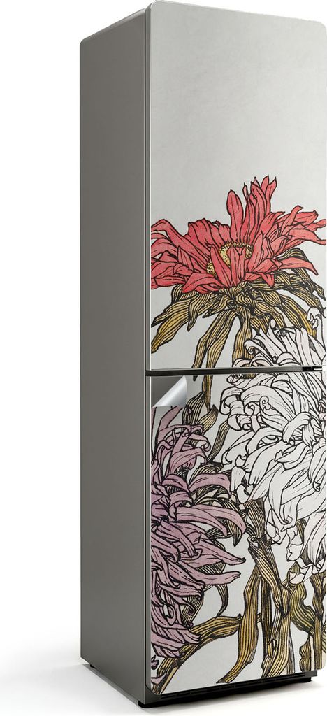 Eine Figur zwischen Blumen – Kühlschrank Aufkleber – Klebefolie Kühlschrank – Kühlschrank Nachbildung – Kühlschrankfolie selbstklebend ...