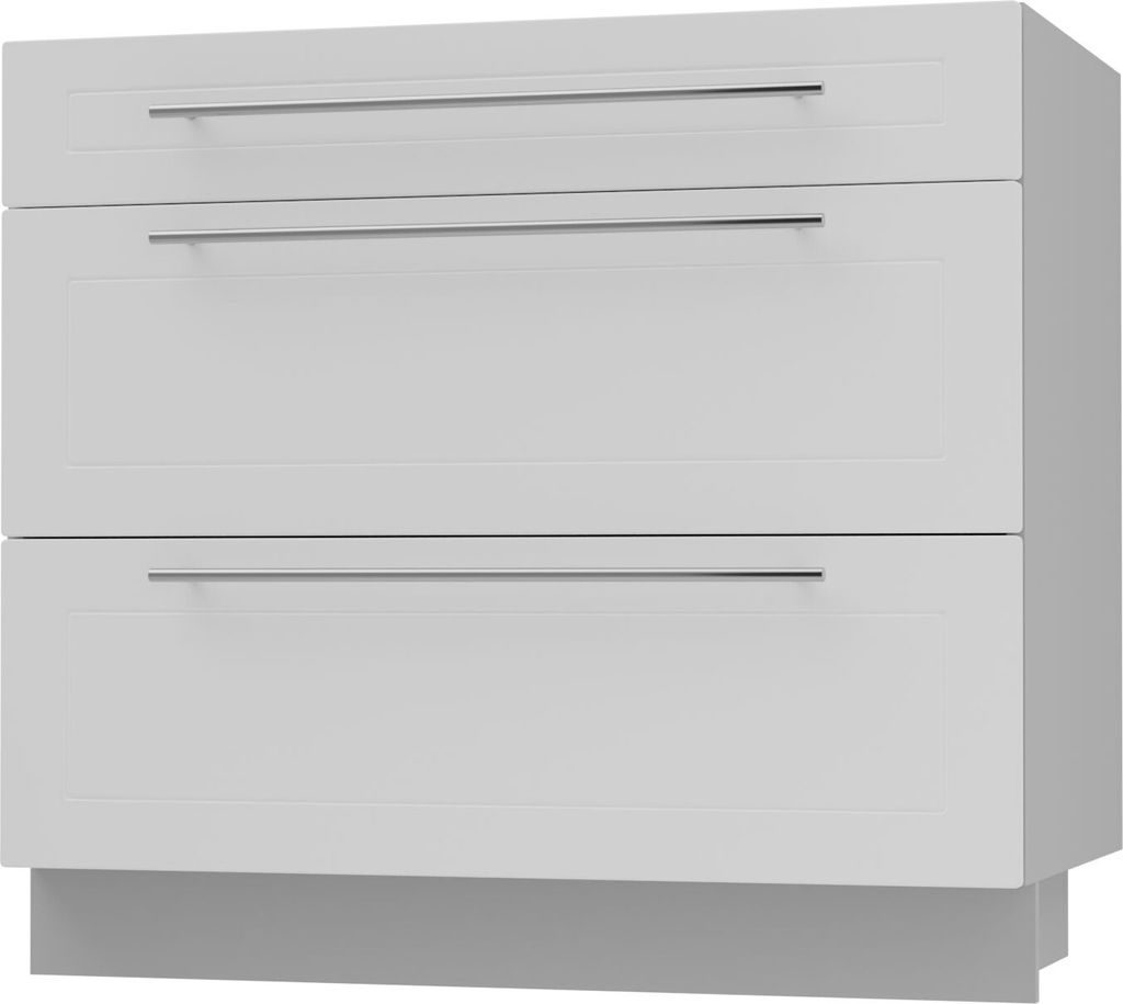 Schubladenunterschrank KVANTUM Vollauszug 90cm Korpus- & Frontfarbe wählbar (Q-D3A/90),weiß matt,grau