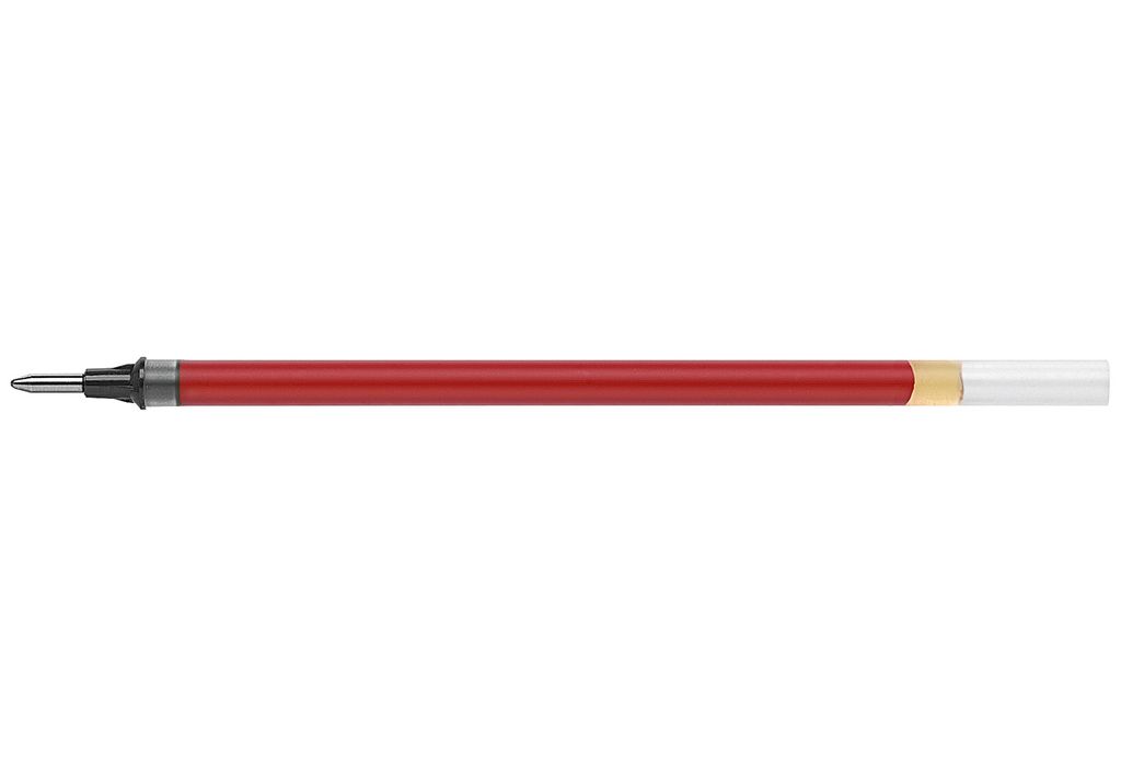 A single red pen refill with a black tip and a gold and white end.