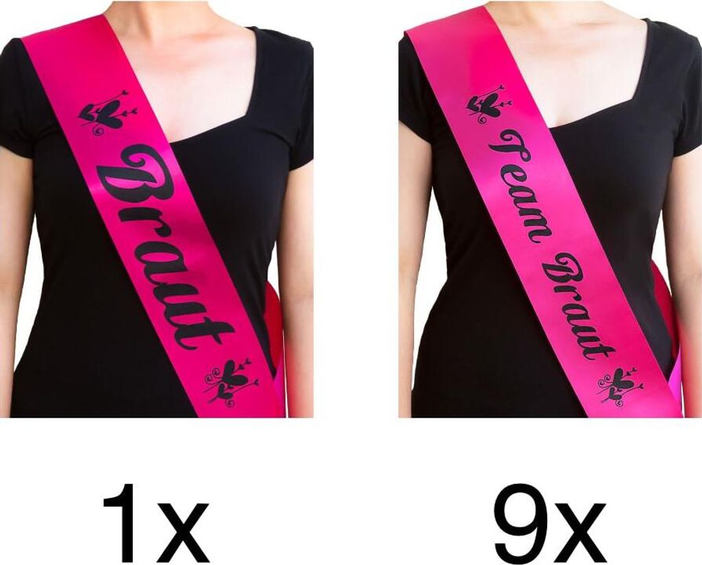 Oblique Unique Schärpe Braut + Team Braut Set JGA Hen Party Bride to be Blumen pink