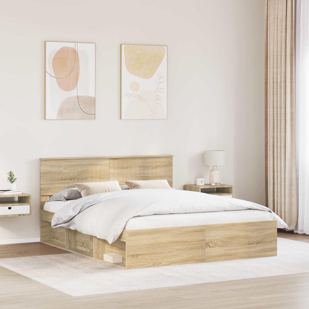“2026 Modern“ Bettrahmen Sonoma 160 x 200cm Massives Kiefernholz - Designermöbel 513164 - Klassische BettenJugendbett Tagesbett