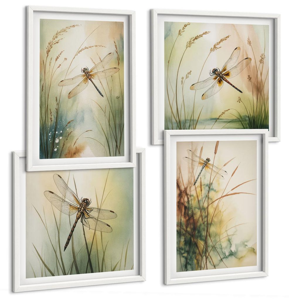 Bilder Set 4-teilig im weißen Rahmen – Wandbilder 4 Stück – gerahmte Poster für Wohnzimmer, Schlafzimmer und Flur – 50x50 cm - 40x60 cm ...