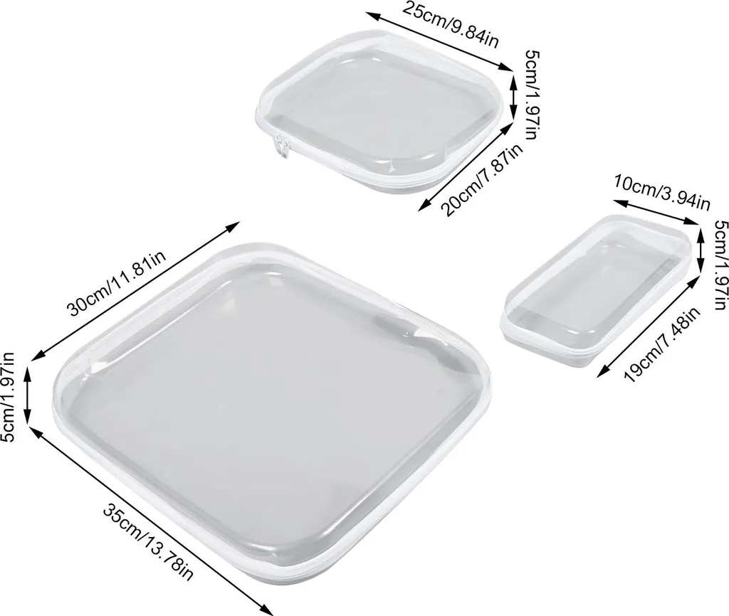 Scatola Portaoggetti con Cerniera Set 3 Pezzi | Design Rigido Trasparente