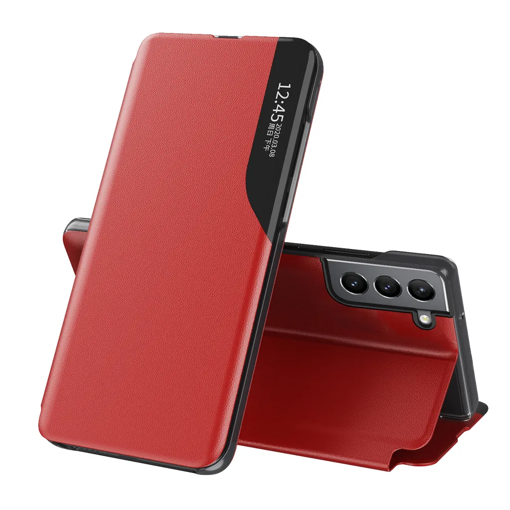 Cover S22 Plus 5G Libro Rossa - Ecopelle con Finestra View e Supporto