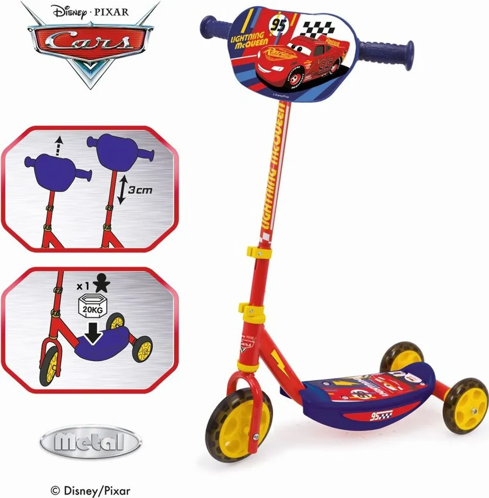 Trottinette enfant 3 roues Smoby Cars Disney avec structure métallique
