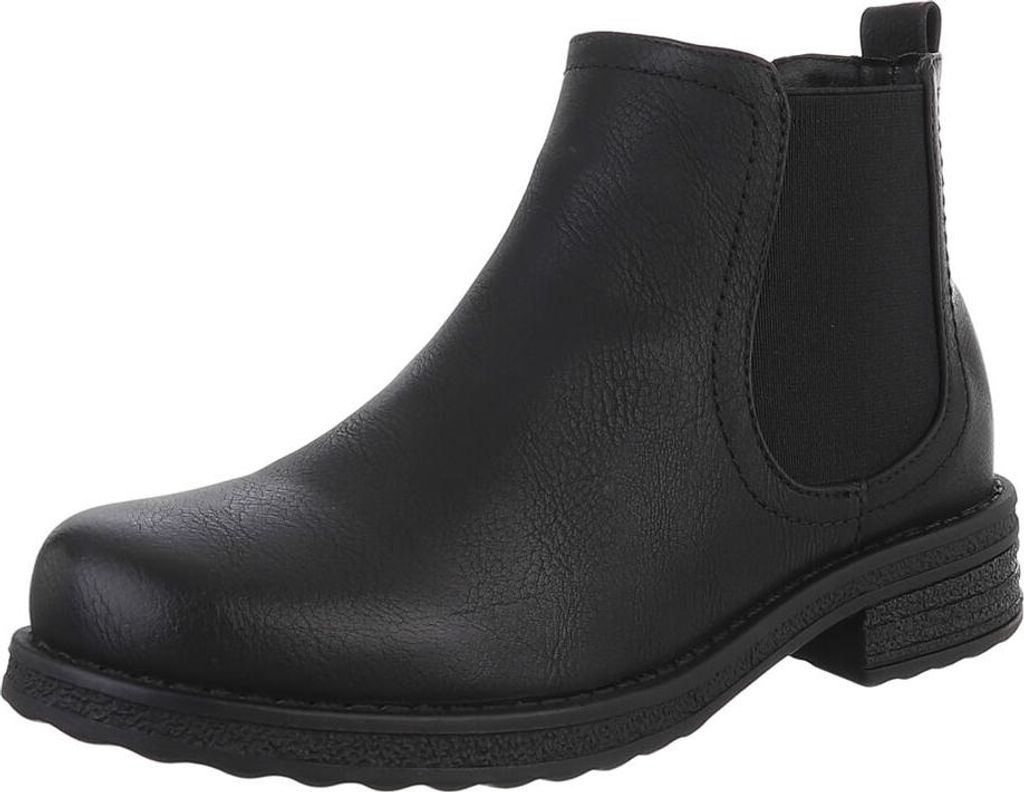 Ital-Design Damen Stiefeletten Chelsea Boots Leicht gefüttert Textiloptik, Lederoptik Flache Stiefeletten 90169730 Schwarz Gr. 38