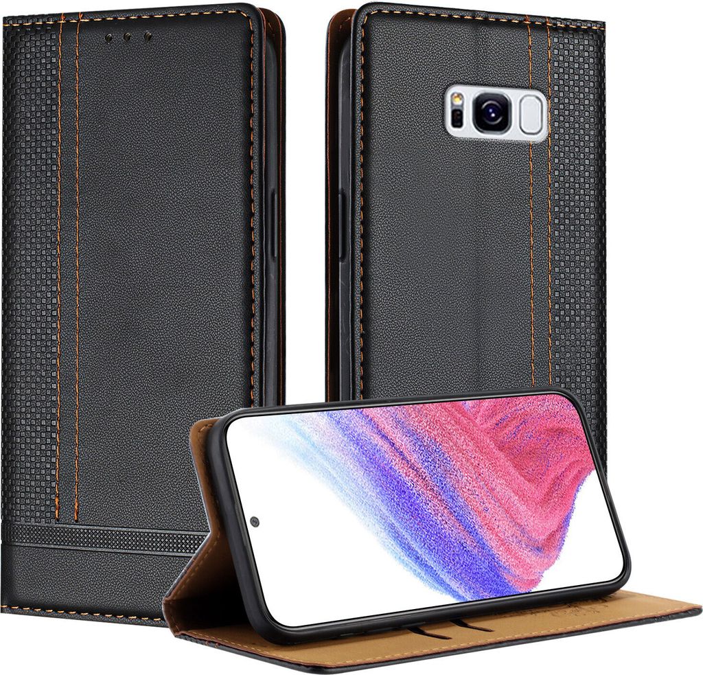 Handyhülle für Samsung Galaxy S8 Leder Flip Klappbare Schutzhülle mit Standfunktion Schwarz