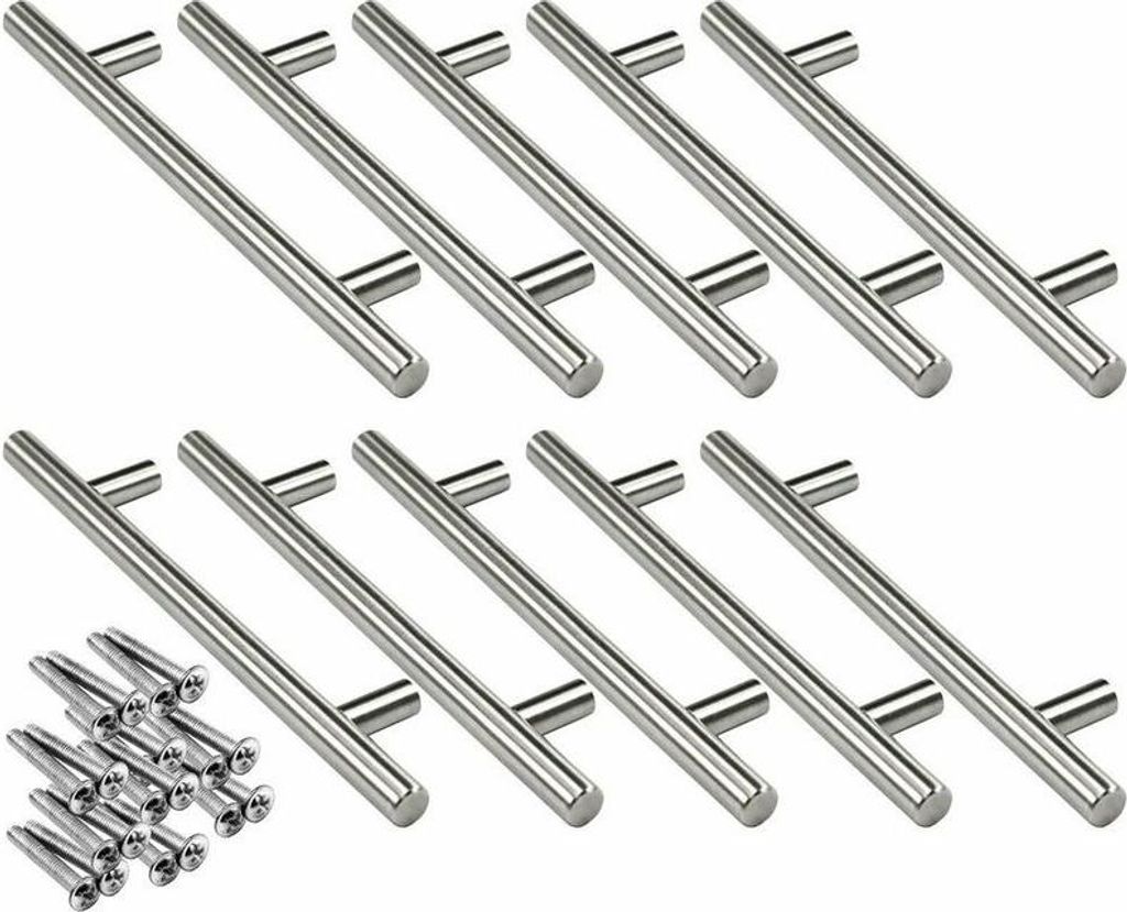 10x 160mm Edelstahl T-Stangen-Küchengriffe, Ø12mm Schranktürstangengriff mit Schrauben