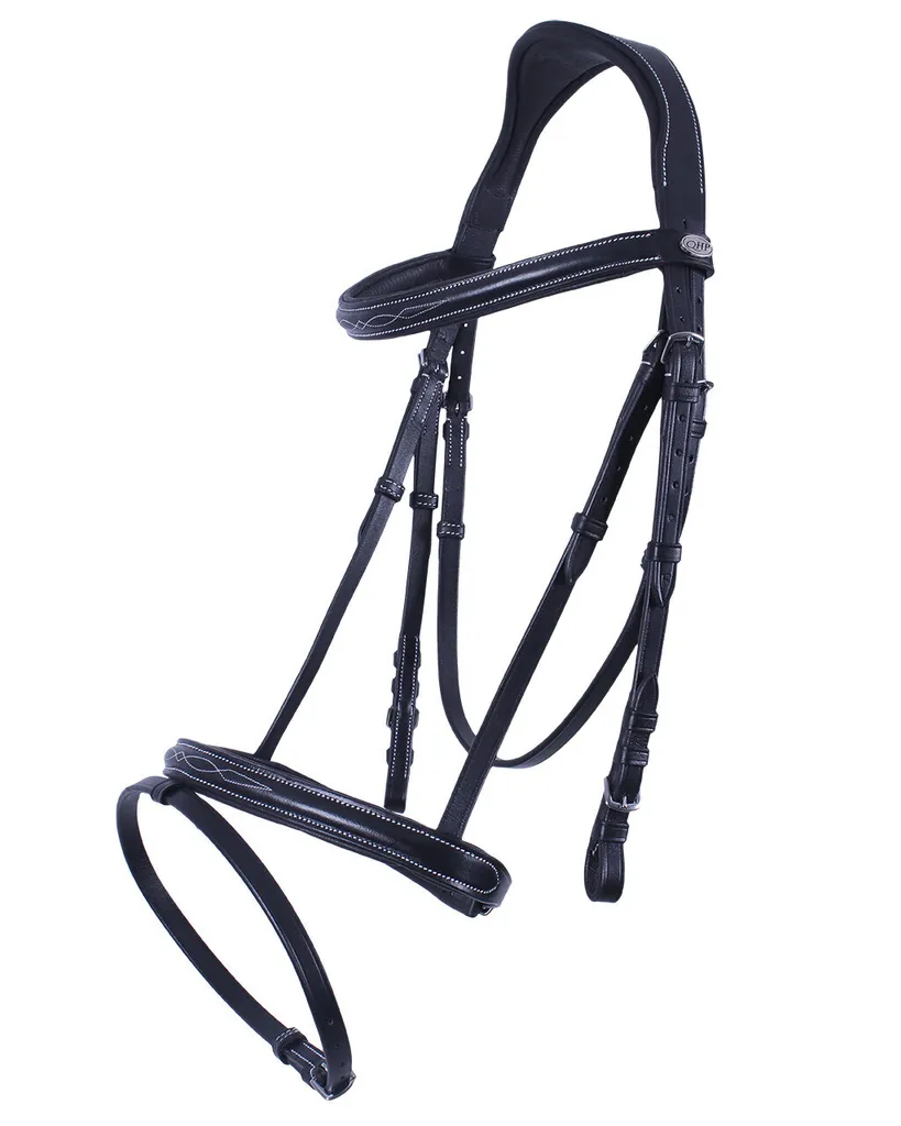 Bridon poney Shetty noir anti-frottement avec finitions luxe en cuir