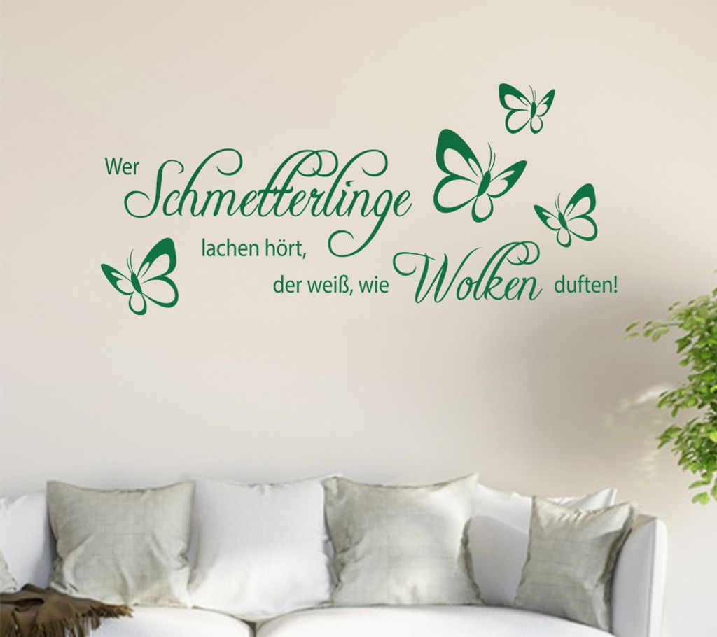 Wer Schmetterlinge lachen hört ... Wandtattoo in 6 Größen - Wandaufkleber Wall Sticker - Dekoration, Küche, Wohnzimmer, Schlafzimmer, Badezimmer