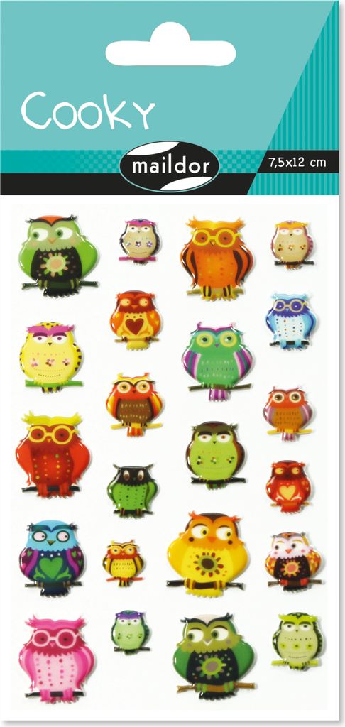 Maildor 10x Cooky, 1 Stickerbogen 7,5x12cm, Eulen - Mehrfarbig 560407C