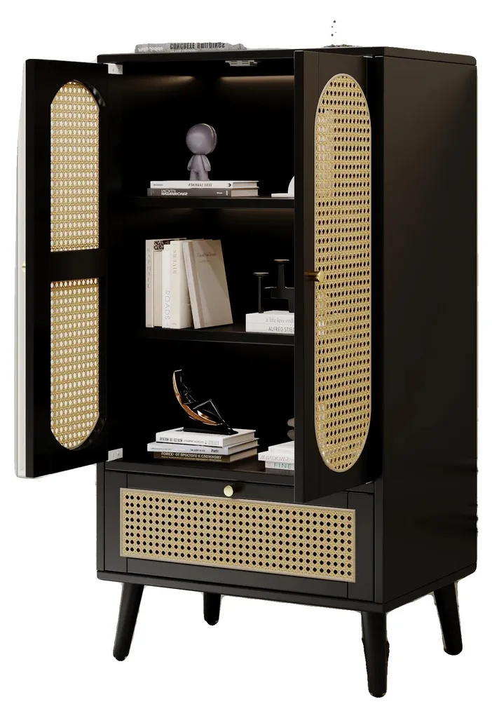 Petit meuble de rangement aspect rotin tressé - Colonne polyvalente A