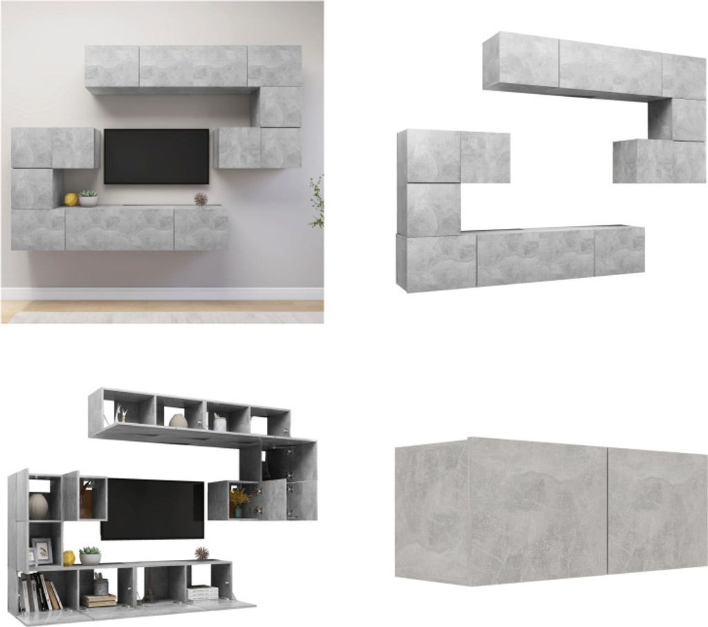 vidaXL 8 tlg. TV Schrank Set Betongrau Holzwerkstoff - TV-Schrank-Set - TV-Schrank-Sets - Hängendes TV-Schrank-Set - Hängende TV-Schrank-Sets