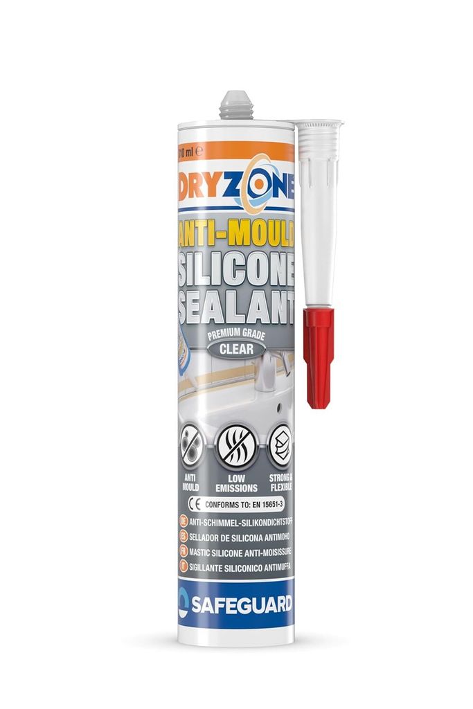 Dryzone Schimmelresistentes Sanitär Silikon (310 ml, Transparent) – Langlebiges wasserfestes Silikon, geringer VOC-Gehalt, ideal für Bad