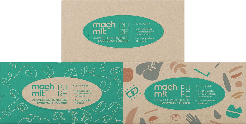 mach m!t PURE Everyday Tücher in der Box - 4-lagig 100 Blatt – frei von Bleichmitteln - extrem weich & nachhaltig - Germany - recycelbar