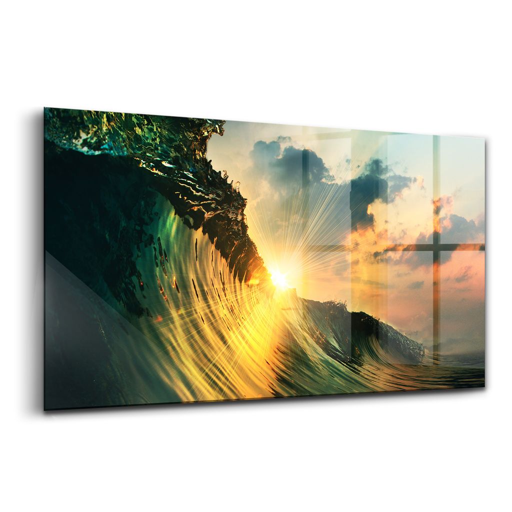 Glasmalerei - dekorative Malerei - moderne Malerei - 140x70 - Wellenperspektive des Sonnenuntergangs