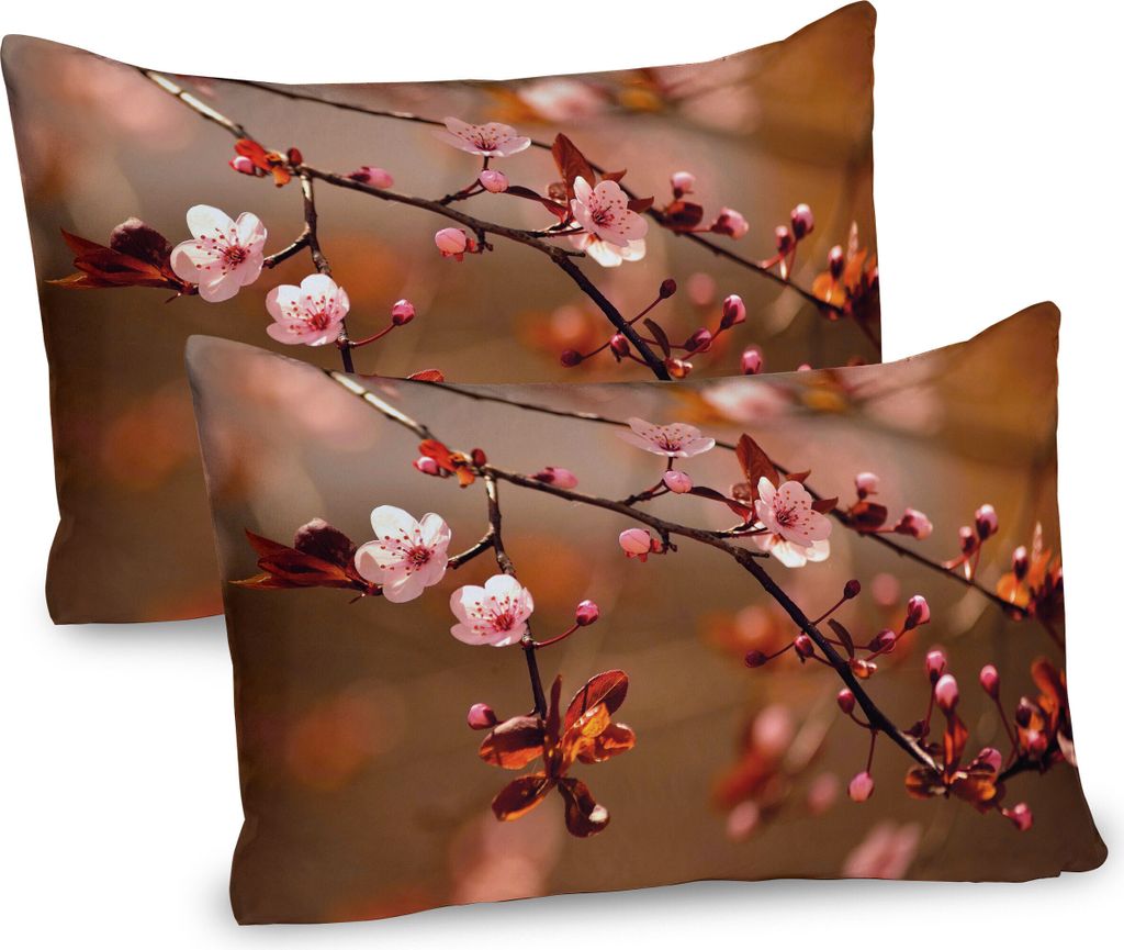 ABAKUHAUS Natur Kissenbezug Packung mit 2, Kirschblüte Sakura Tree Branches Blühender japanischer blühender Druck, Dekorativer Gedruckter Kissen...
