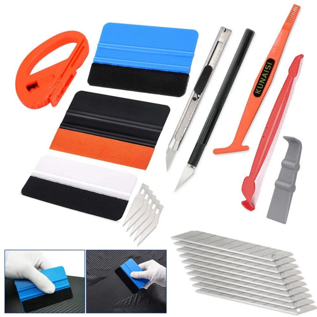 Rakel für Folie, Folierungs Werkzeug, Rakel Set für Fensterfolie mit 2 Filzrakel Rakel, Präzisionsmesser, Plastikspachtel Folienrakel, Cutter, M...