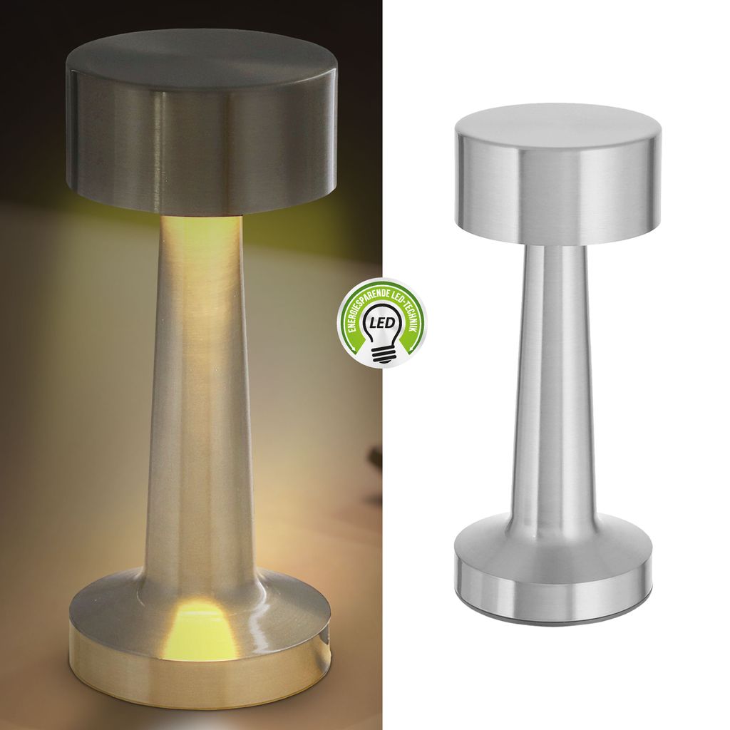 LED Tischleuchte silber Eisen 9x21cm Touchfunktion 3 Weißtöne USB Kabel dimmbar Dekolampe Tischbeleuchtung