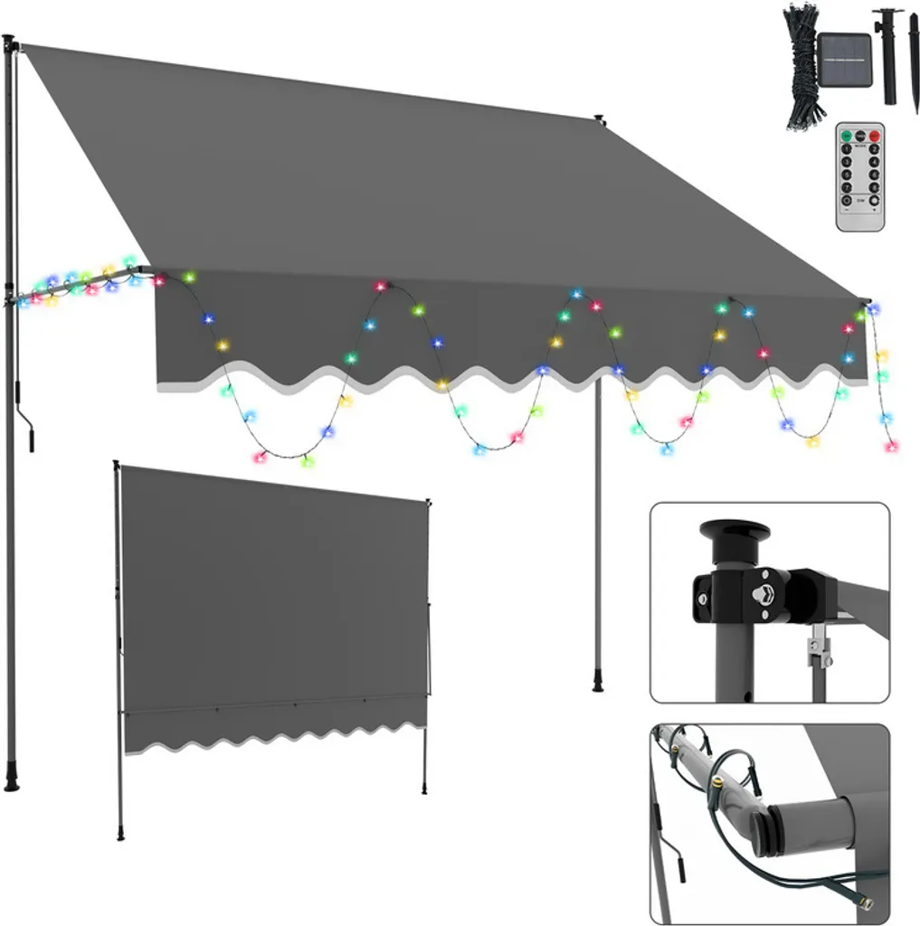 Tenda da Sole Clanmacy 250cm Grigio LED - La Gioia del Balcone