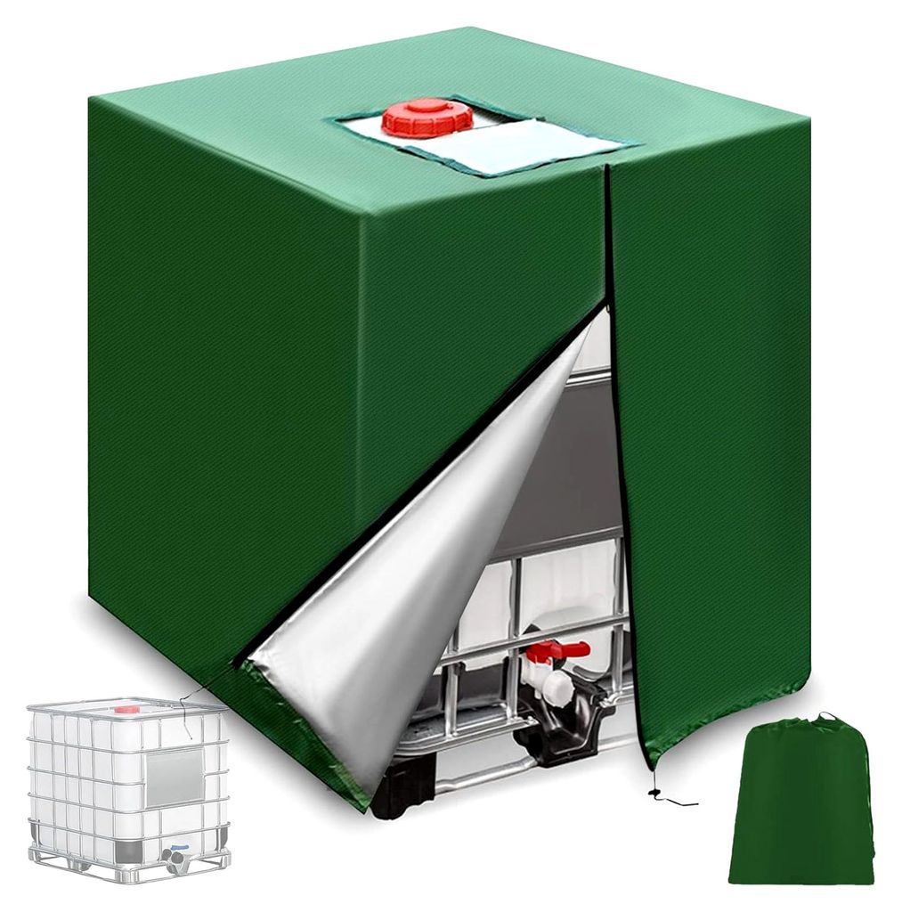 IBC Tank Abdeckung 120x100x116cm, 1000L Abdeckplane mit Reißverschluss, 210D Schutzplane für Regentonnen, UV-Schutzabdeckung für IBC-Container, ...