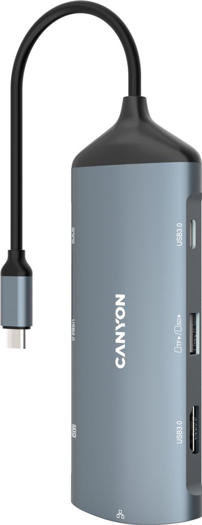 Canyon DS-15, Multiport Docking Station, 8 Anschlsse, 1xUSB-C 100W+2xUSB3.0+1x USB2.0+ 1xHDMI+1xRJ45+Kartenleser